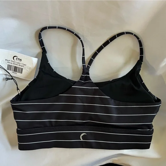 ZYIA Active NEW Black Stripe Light n Tight Racer Straps Bra Size S